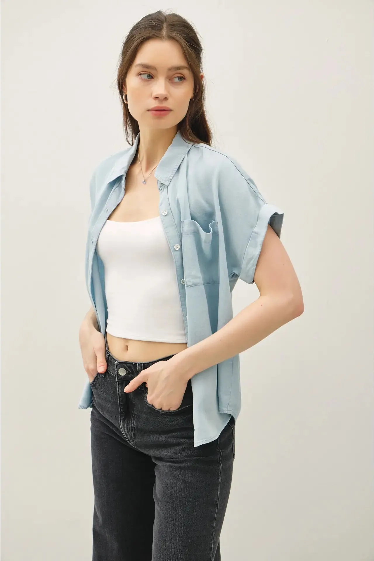 Chambray SS Shirt sold by Valencia Boutique product image thumbnail 2