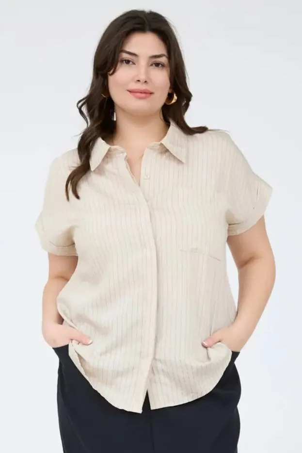 Striped Lightweight Button Up (S-XXXL) sold by Valencia Boutique
