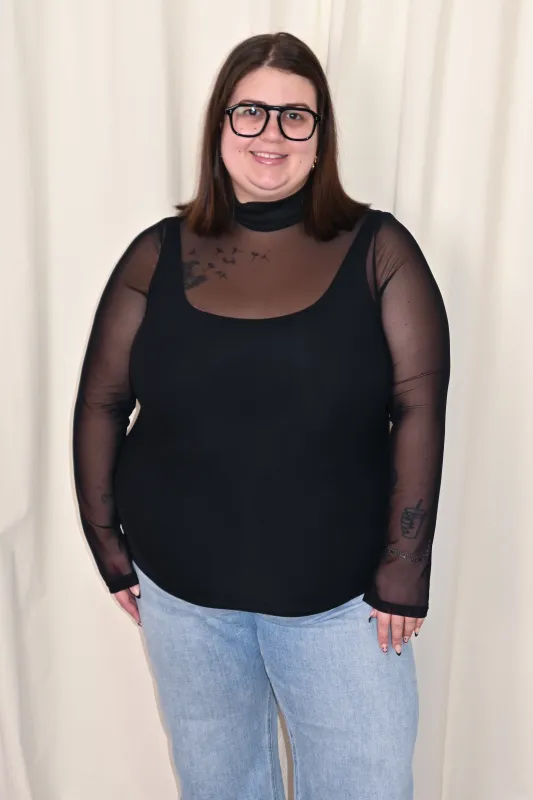 CURVE Mesh Mock Neck Top sold by Valencia Boutique