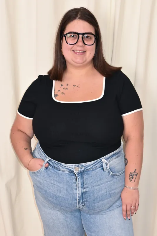 Contrast Trim Knit Top (S-3X) sold by Valencia Boutique