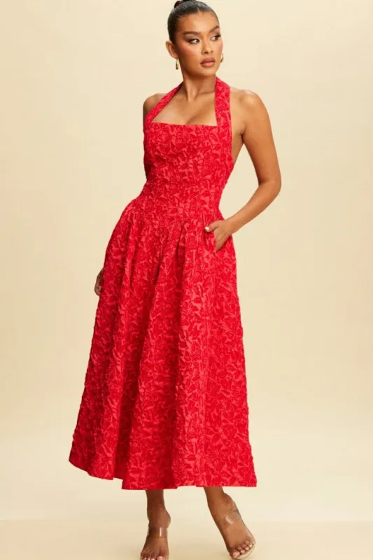 Jacquard Halter Midi Dress sold by Valencia Boutique