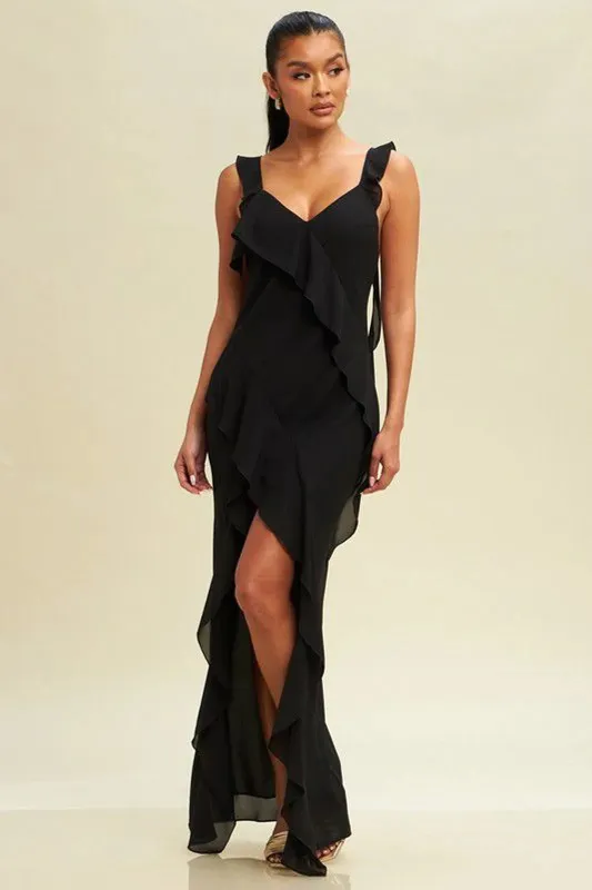Chiffon Ruffle Maxi Dress sold by Valencia Boutique
