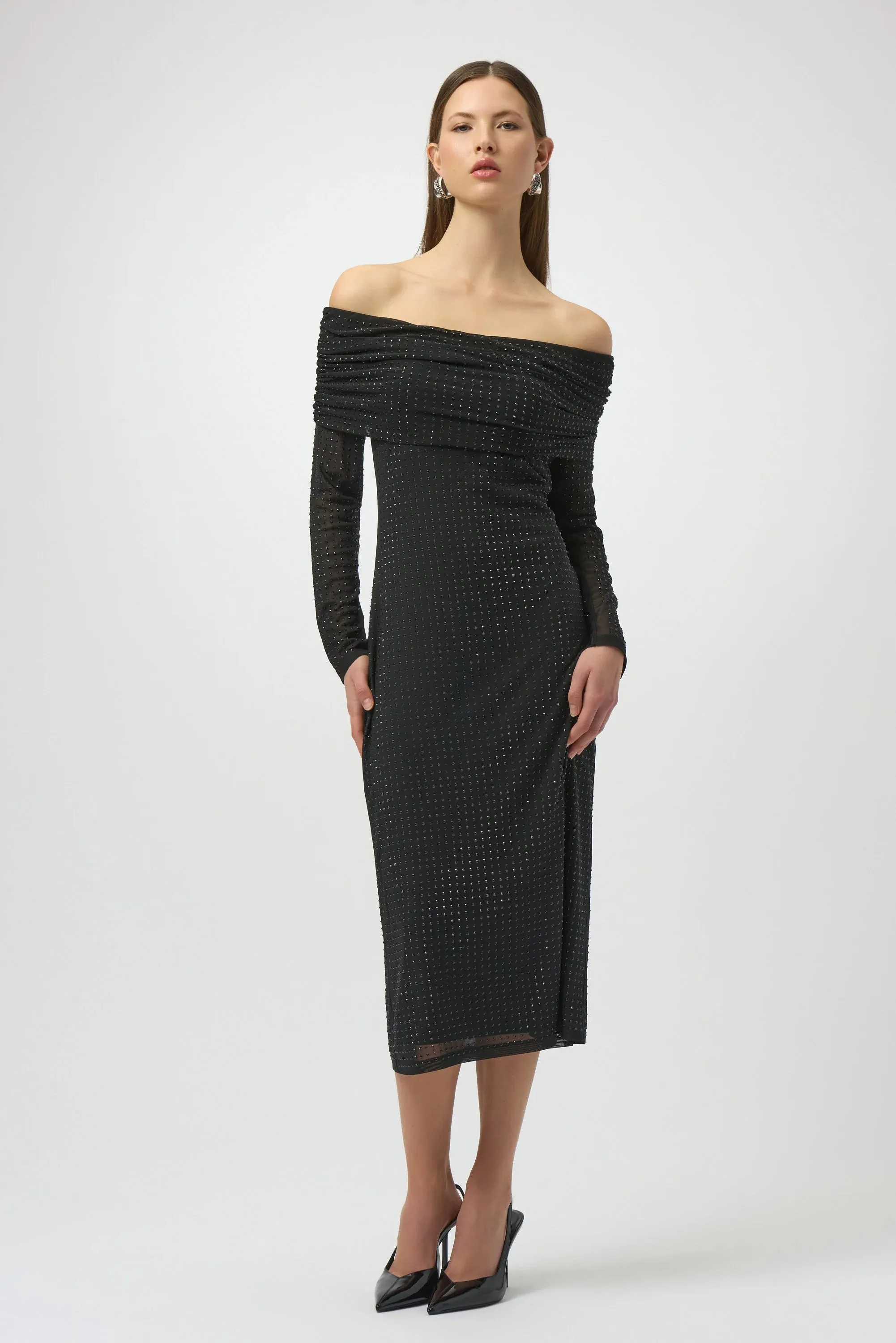 CURVE Rhinestone Mesh Off-Shoulder Midi Dress sold by Valencia Boutique product image thumbnail 5