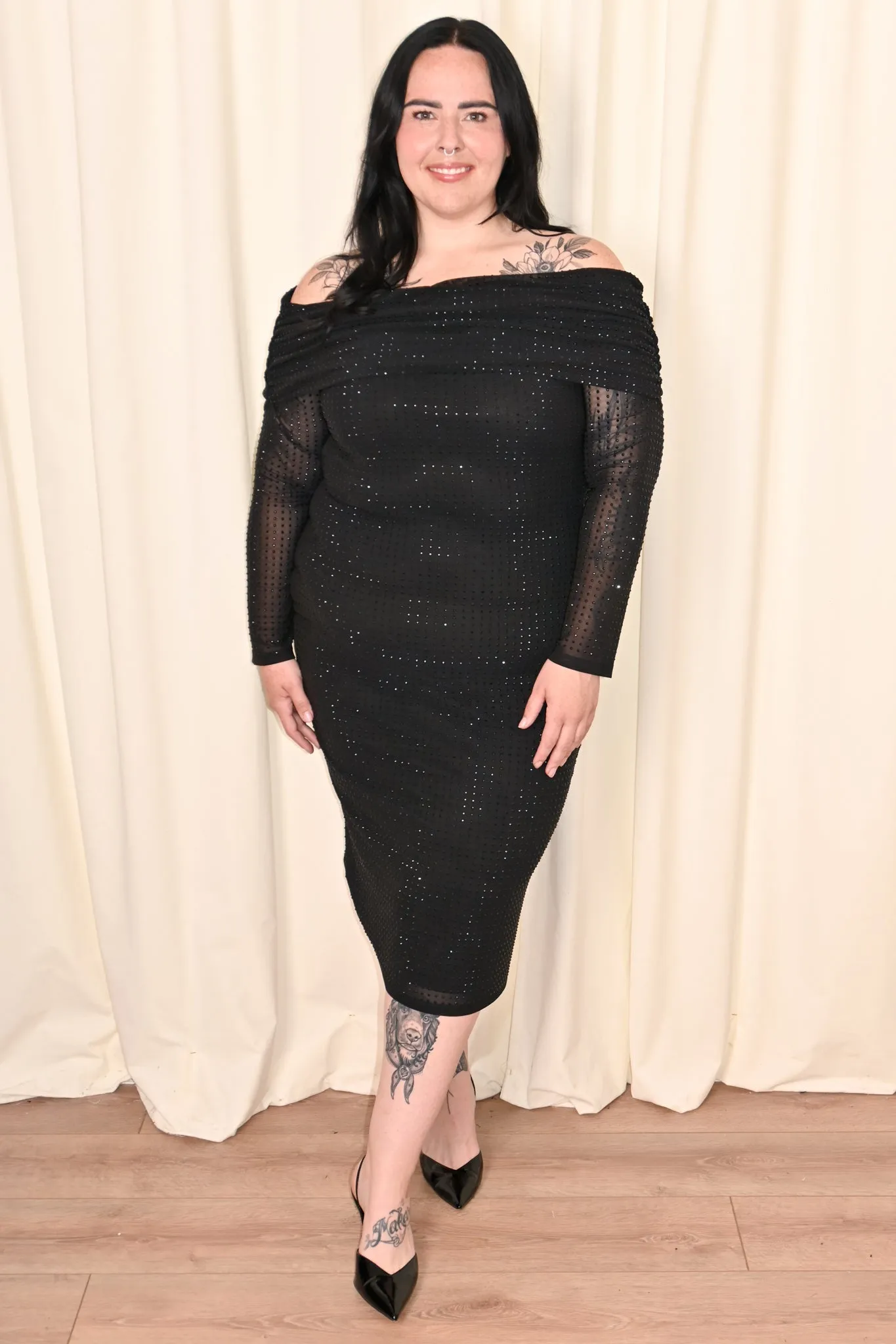 CURVE Rhinestone Mesh Off-Shoulder Midi Dress sold by Valencia Boutique product image thumbnail 2