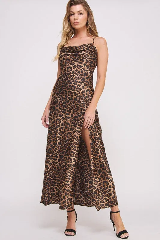 Low Back Leopard Slip Dress sold by Valencia Boutique