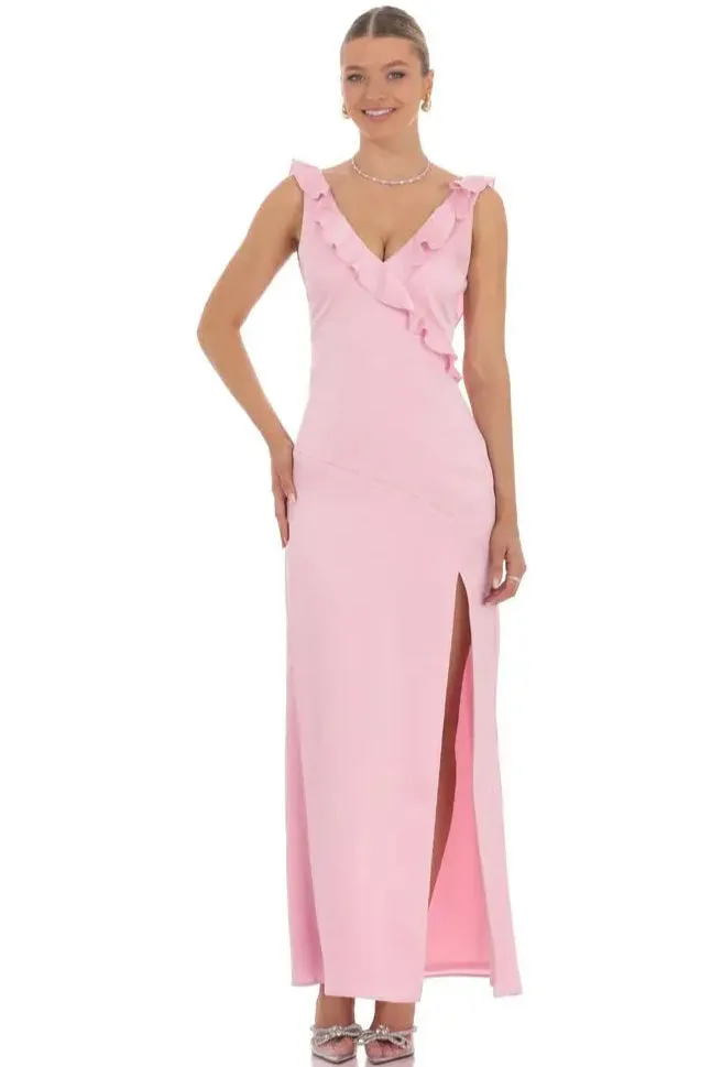 Ruffle V-neck Maxi Dress sold by Valencia Boutique