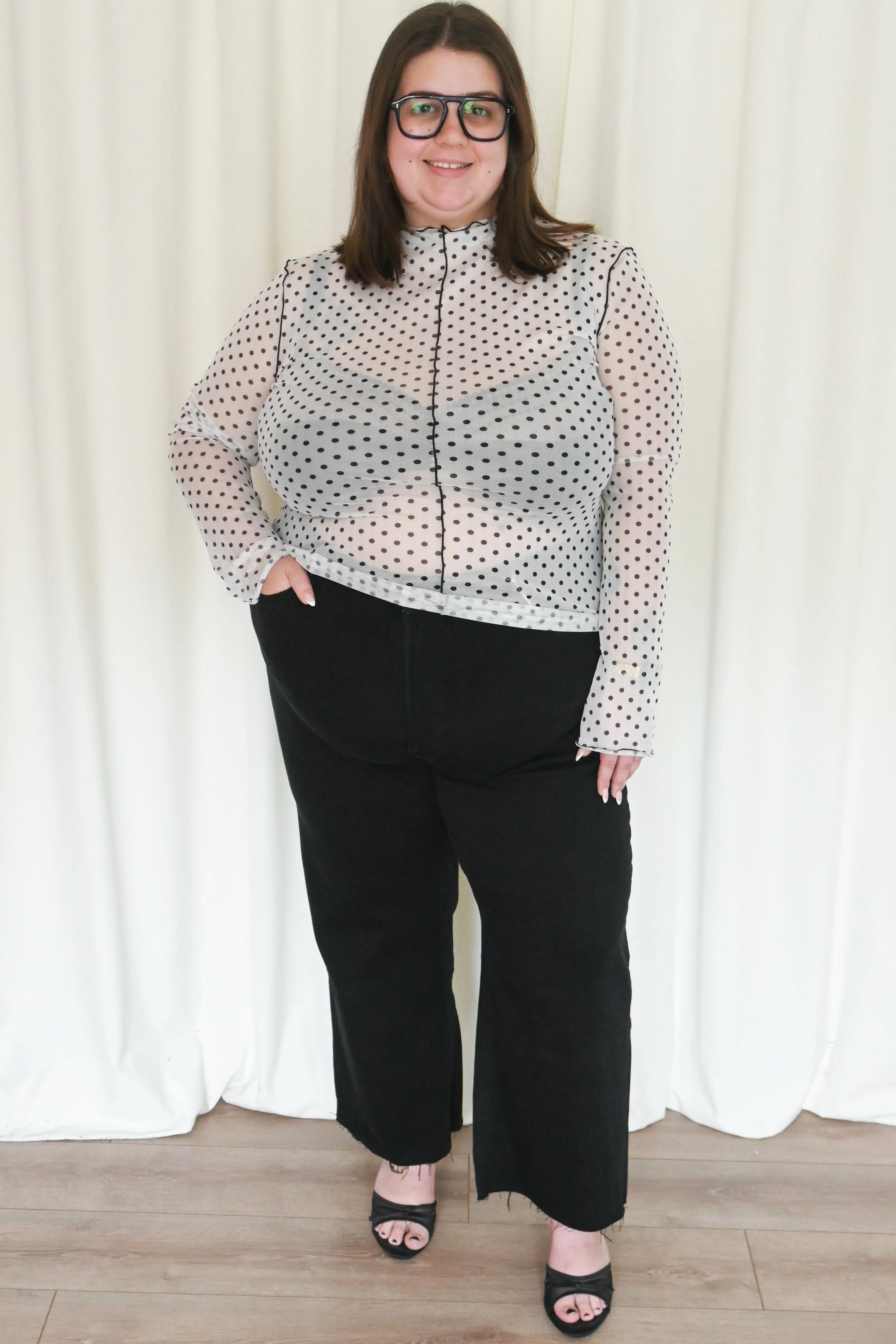 CURVE Polka Dot Sheer Top sold by Valencia Boutique