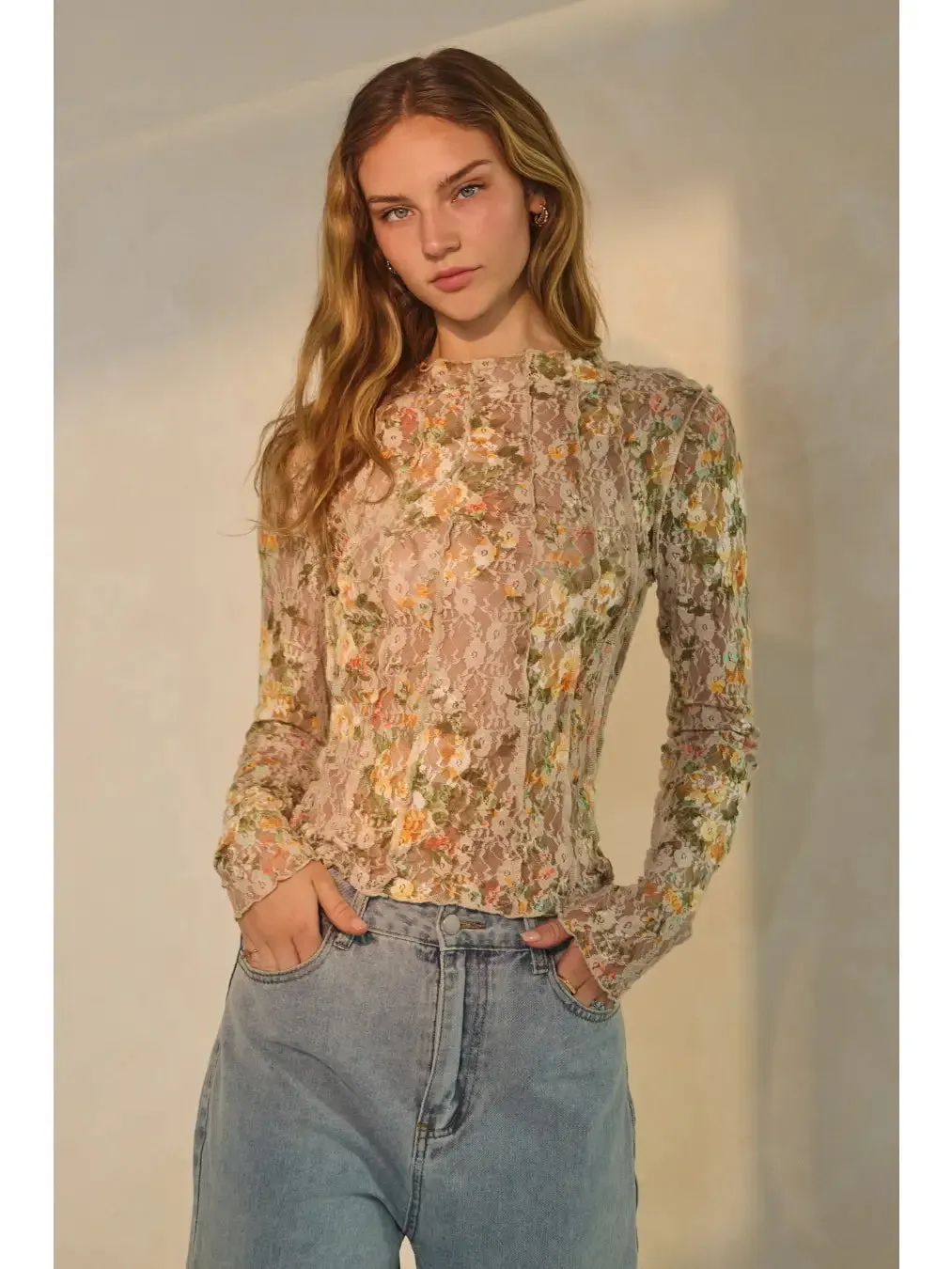 Lace FLoral LS Top (S-3X) sold by Valencia Boutique product image thumbnail 3