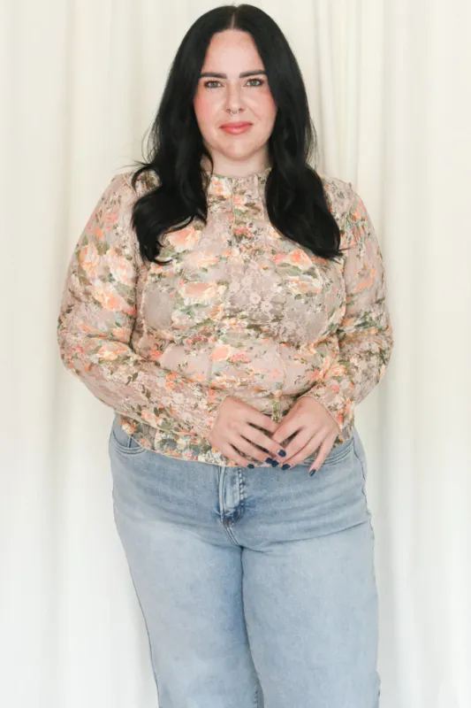 Lace FLoral LS Top (S-3X) sold by Valencia Boutique