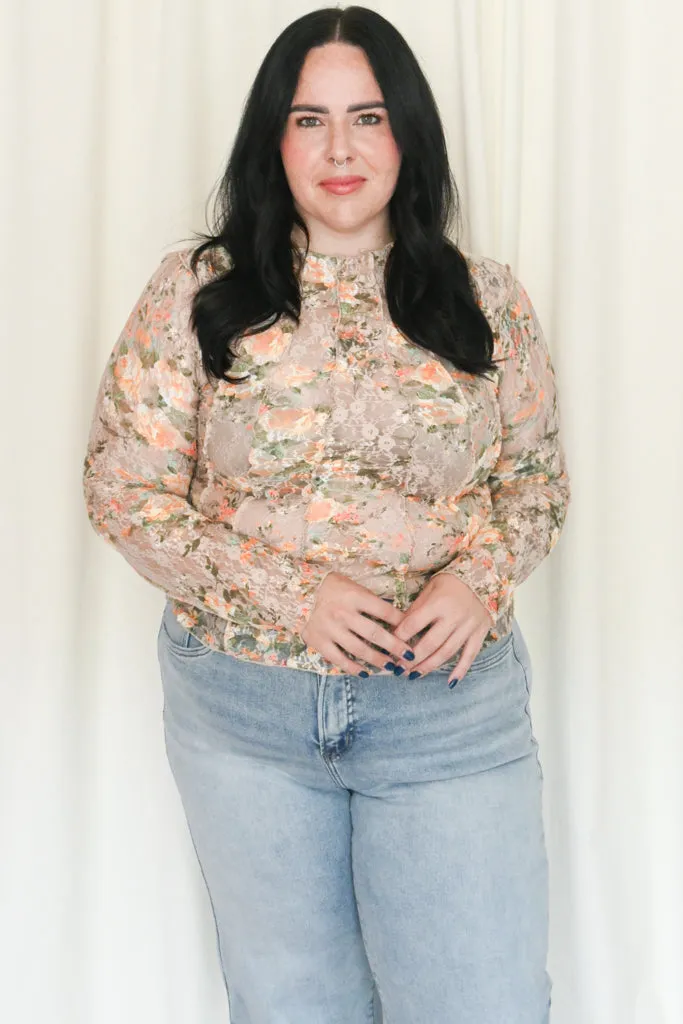 Lace FLoral LS Top (S-3X) sold by Valencia Boutique
