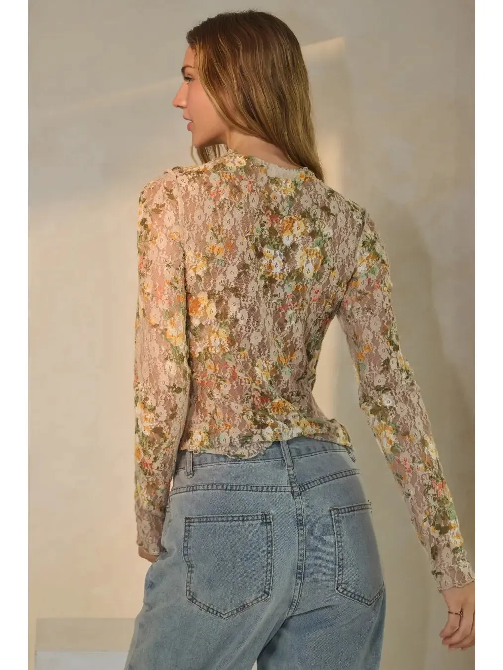 Lace FLoral LS Top (S-3X) sold by Valencia Boutique product image thumbnail 4