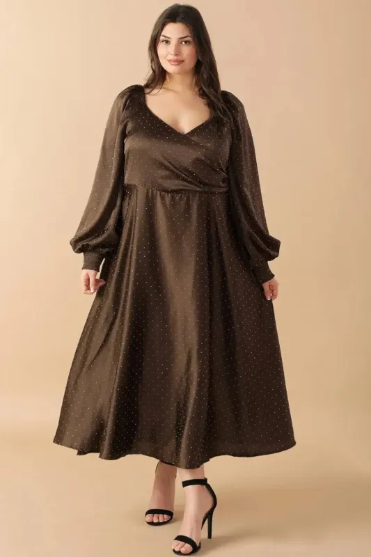 CURVE Chocolate Rhinestone Midi Dress sold by Valencia Boutique