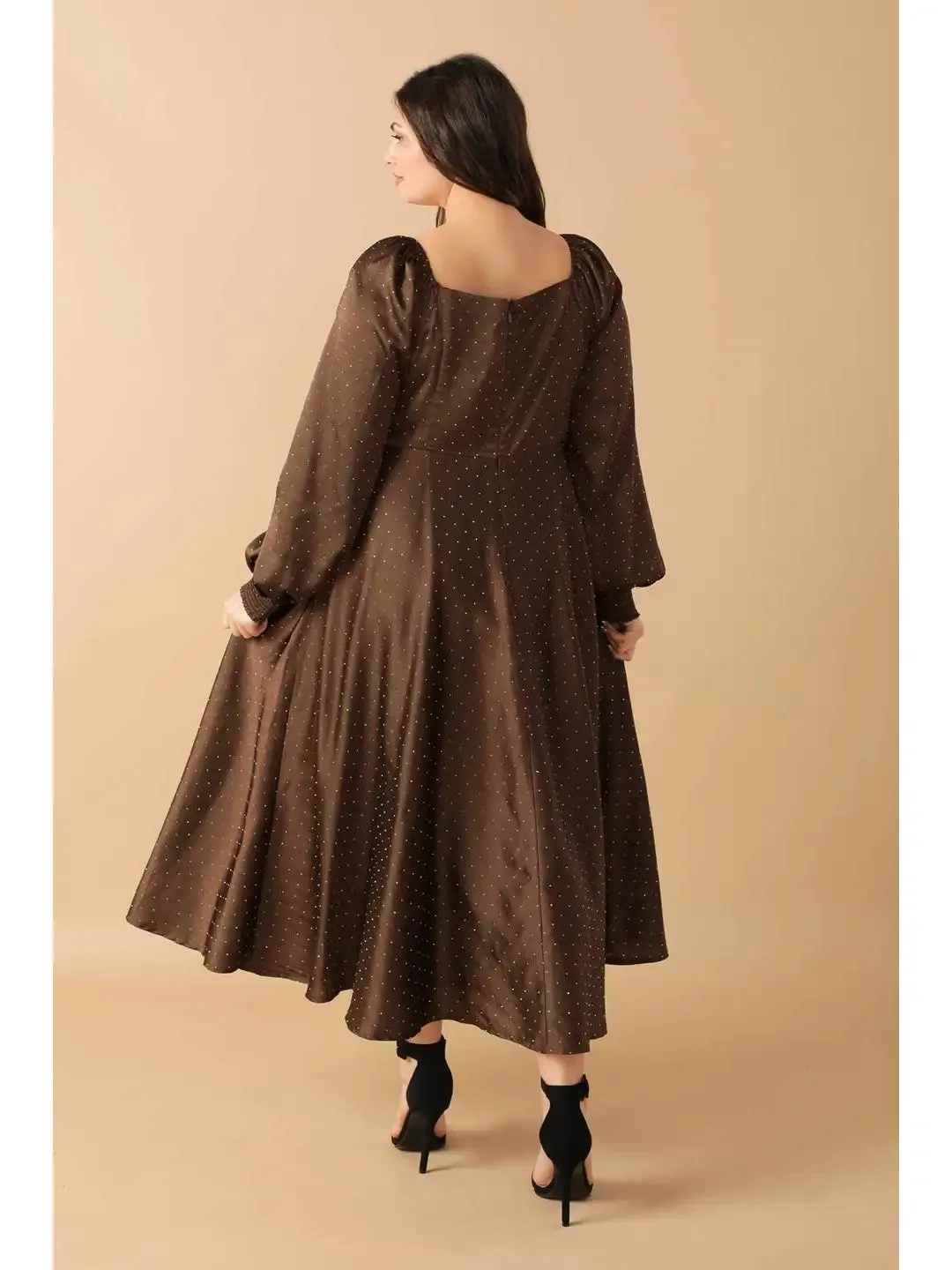 CURVE Chocolate Rhinestone Midi Dress sold by Valencia Boutique product image thumbnail 3