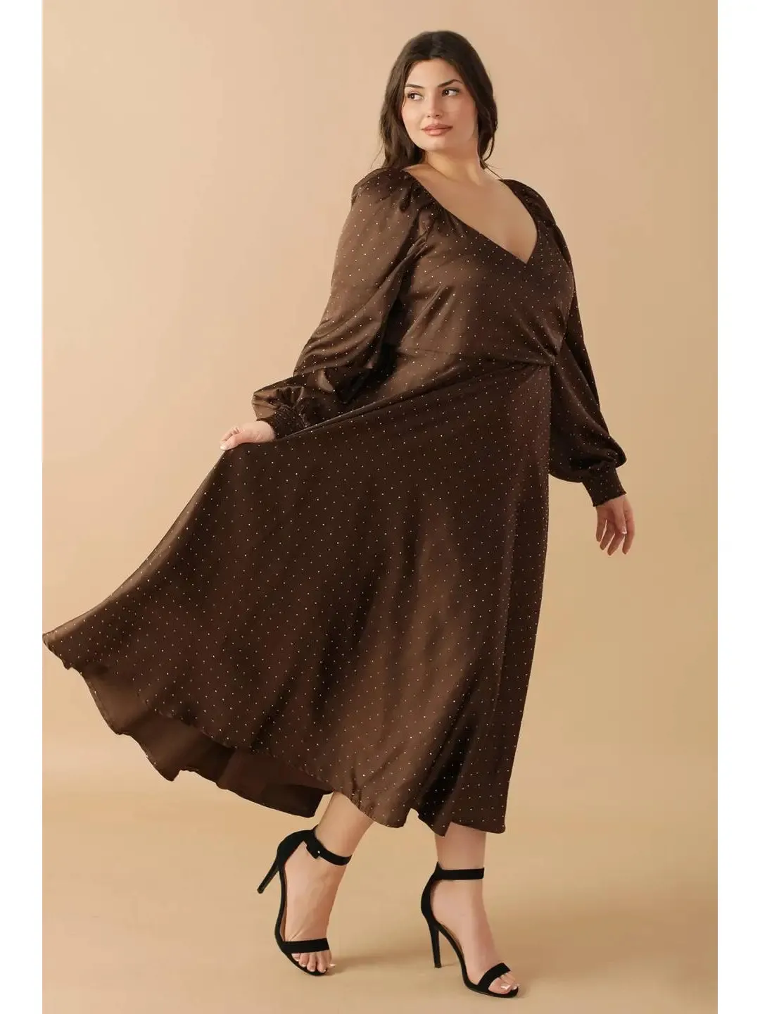 CURVE Chocolate Rhinestone Midi Dress sold by Valencia Boutique product image thumbnail 4