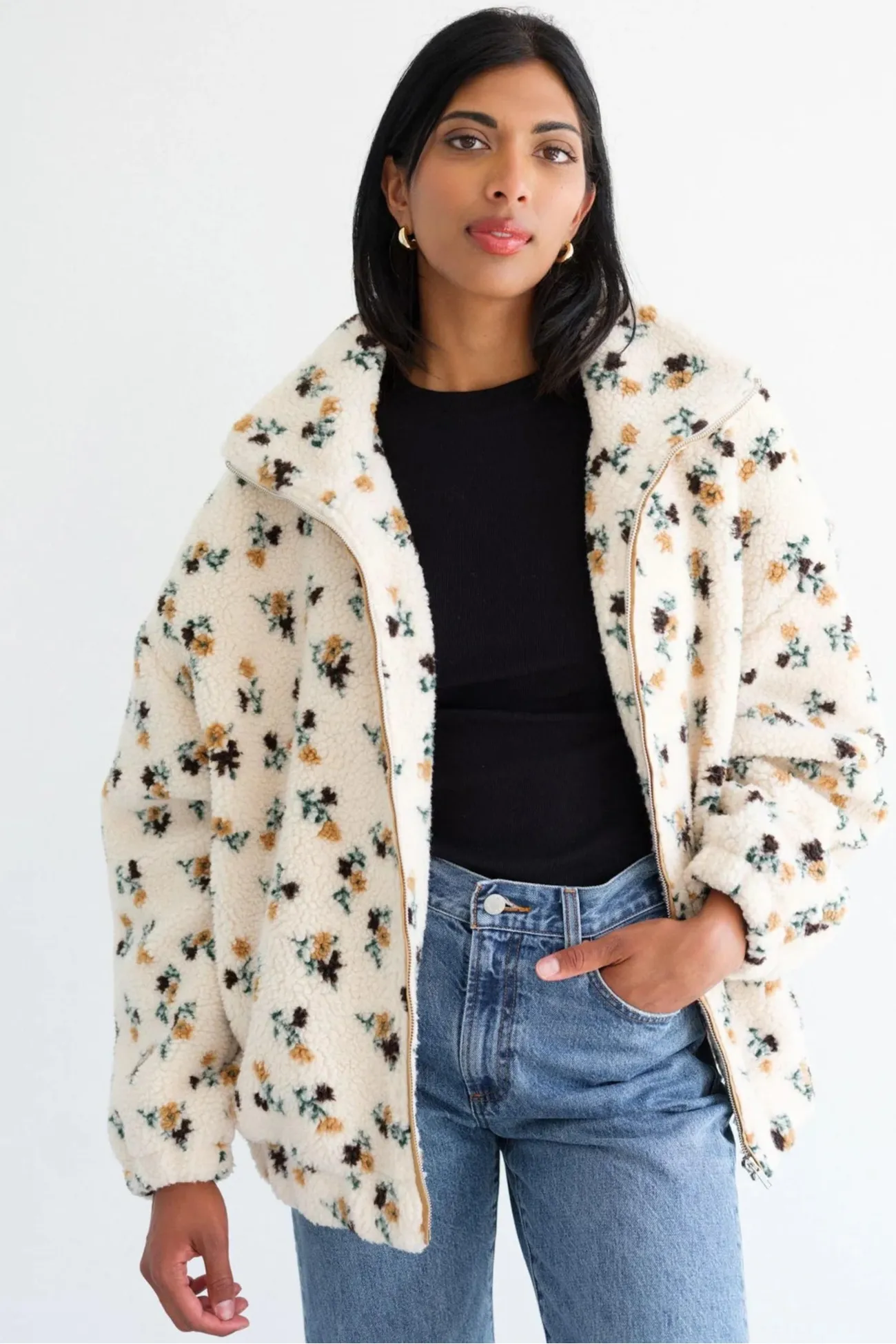 Floral Sherpa Jacket (S-3X) sold by Valencia Boutique