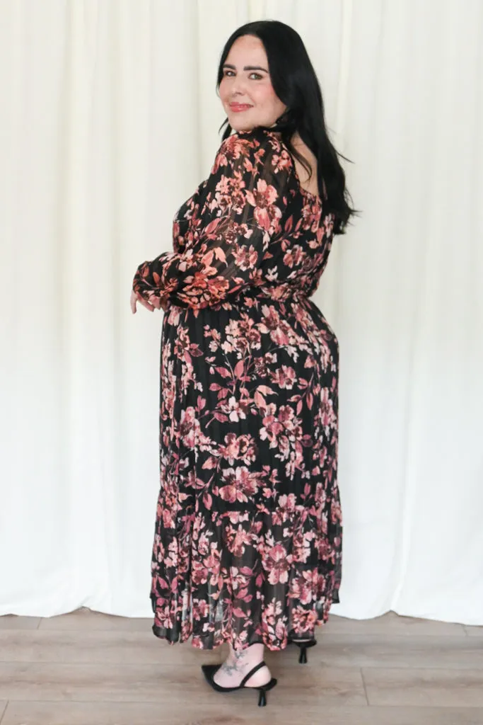 Lurex Floral Long Sleeve Dress (S-3X) sold by Valencia Boutique product image thumbnail 4