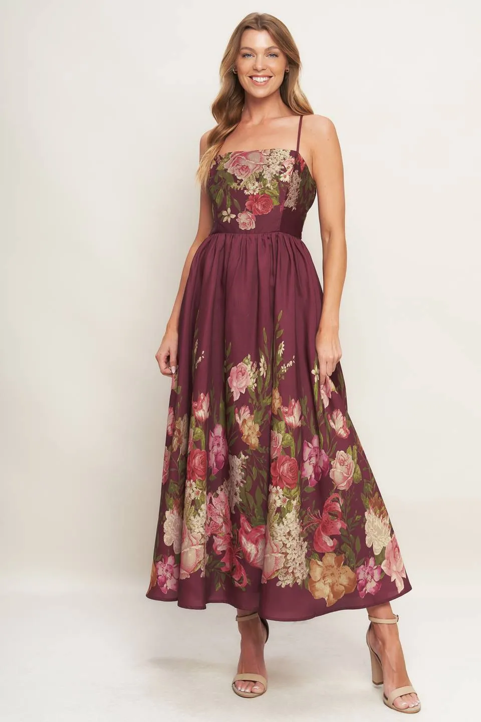 Fall Floral Midi Dress sold by Valencia Boutique