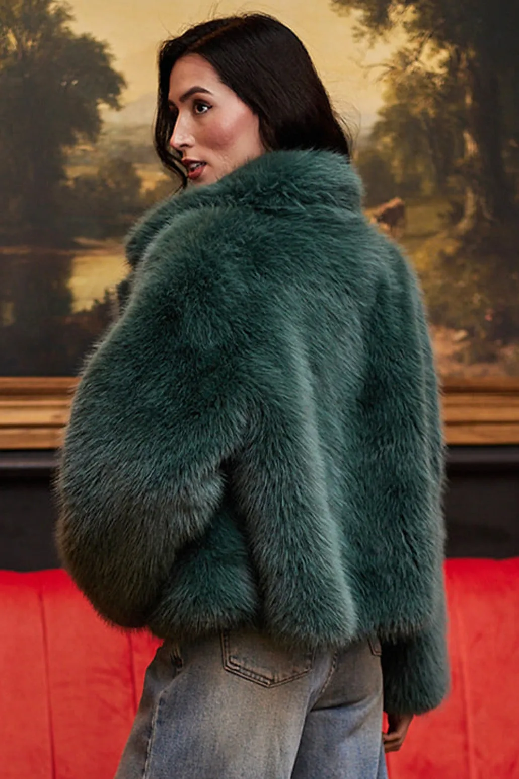 Green Faux Fur Coat sold by Valencia Boutique product image thumbnail 2