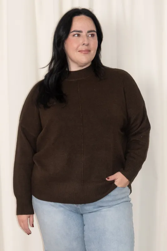 CURVE Chocolate Mock Neck Sweater sold by Valencia Boutique