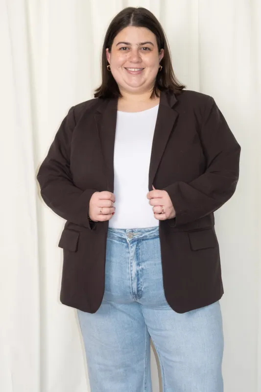 CURVE Sakira Chocolate Blazer sold by Valencia Boutique