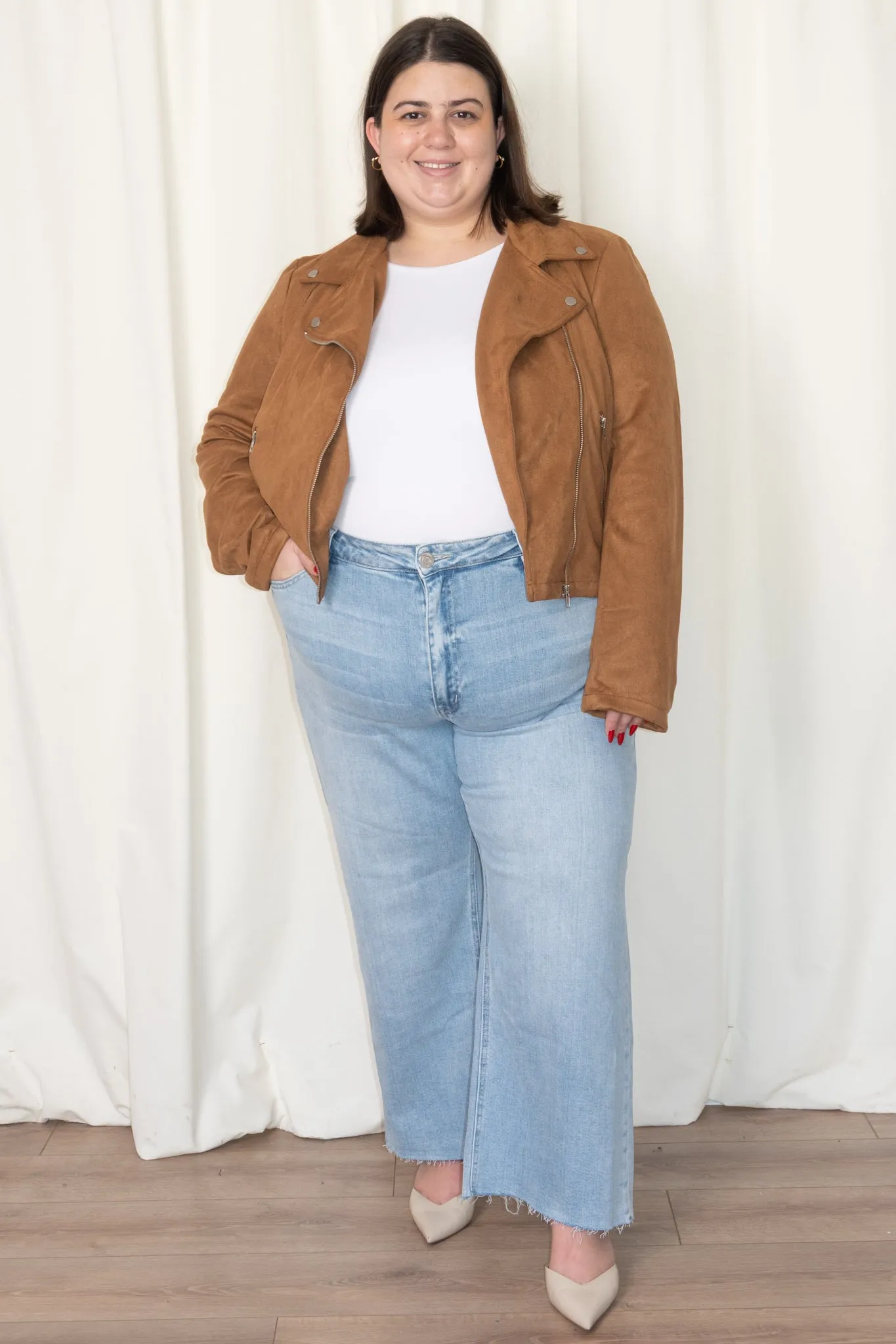 Faux Suede Moto Jacket (S-2X) sold by Valencia Boutique