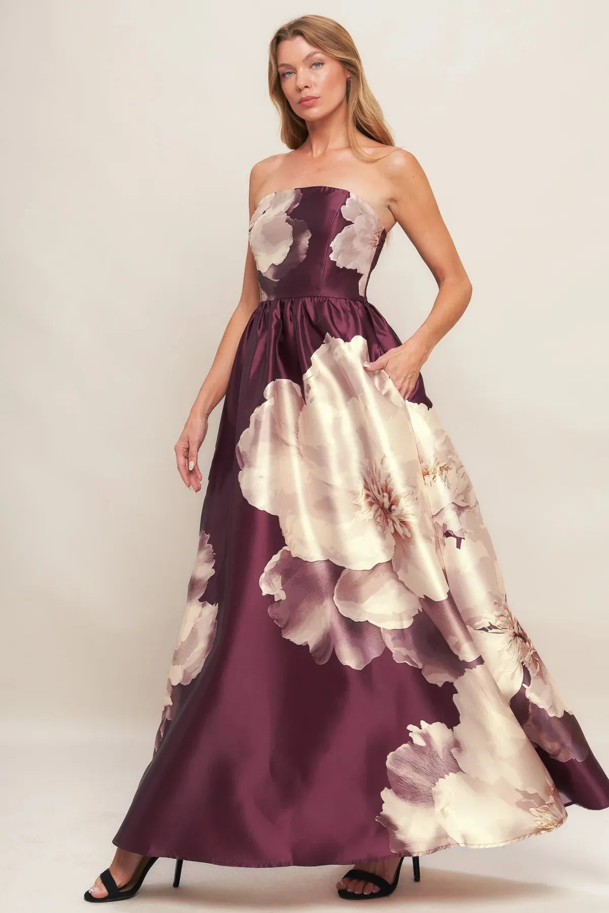 Floral Strapless Maxi Dress sold by Valencia Boutique