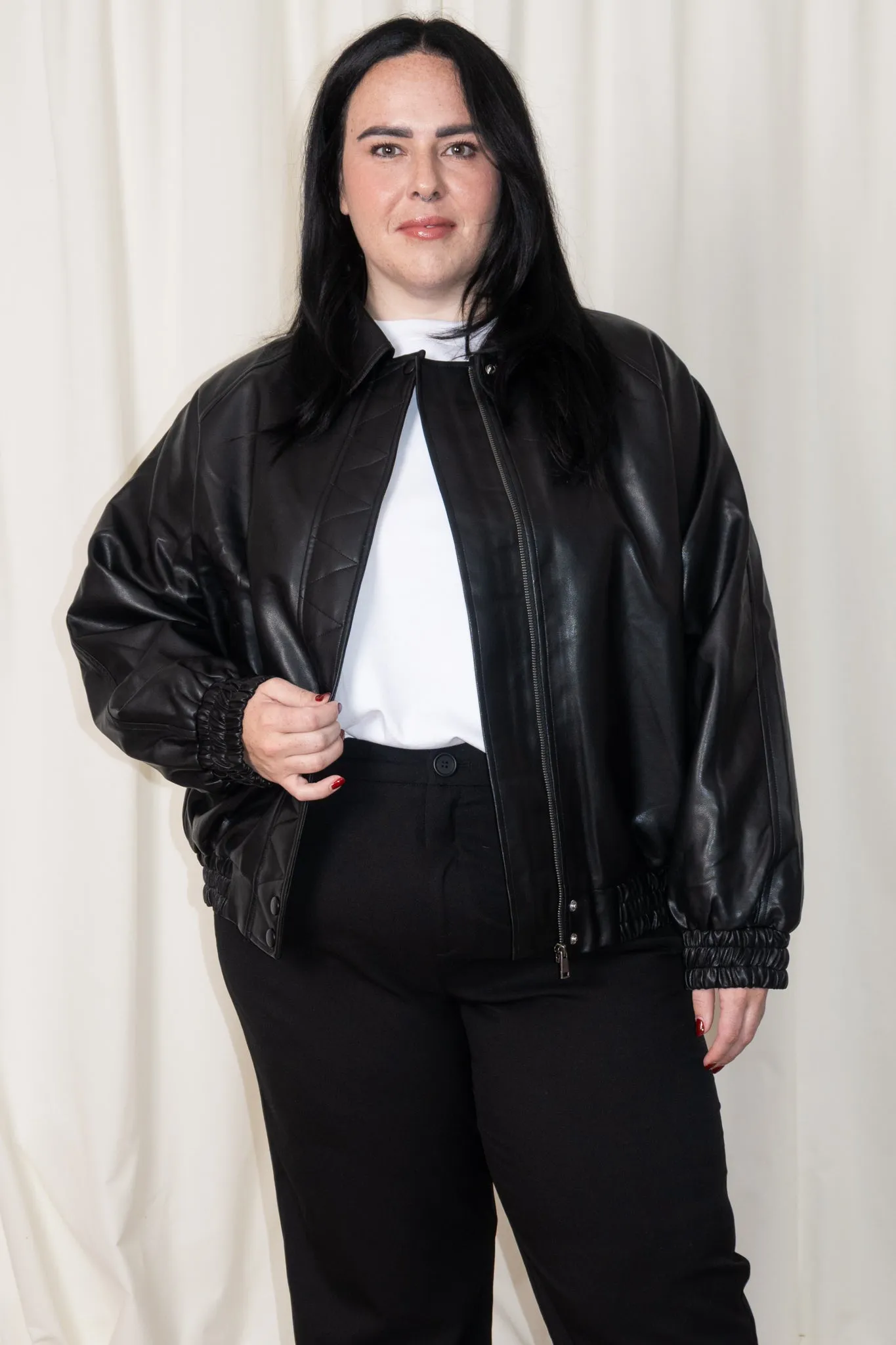 Oversized Vegan Leather Bomber sold by Valencia Boutique product image thumbnail 2