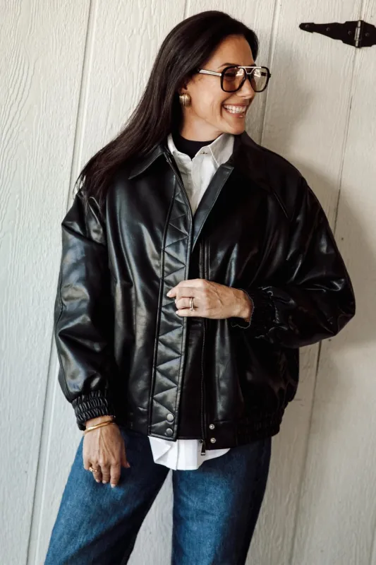 Oversized Vegan Leather Bomber sold by Valencia Boutique