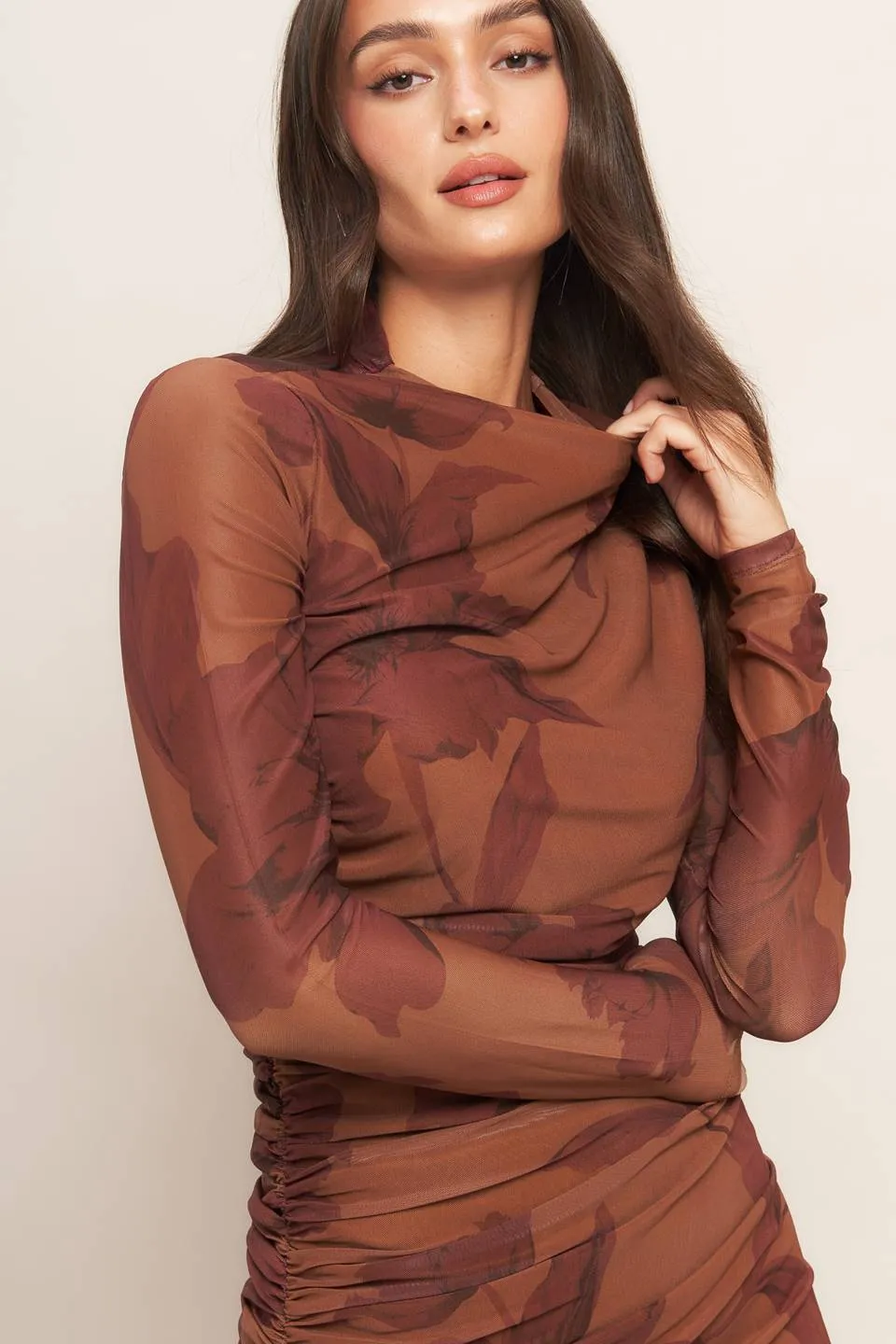 Ruched Floral Midi Dress (S-3X) sold by Valencia Boutique product image thumbnail 3