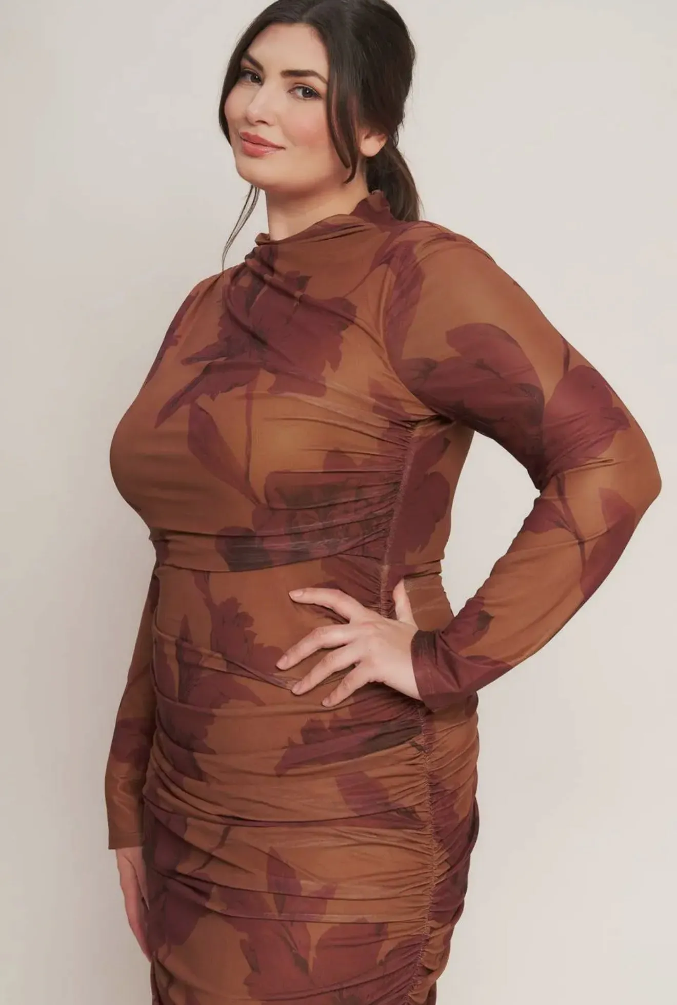 Ruched Floral Midi Dress (S-3X) sold by Valencia Boutique product image thumbnail 5