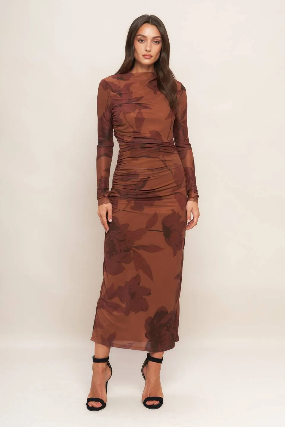 Ruched Floral Midi Dress (S-3X) sold by Valencia Boutique product image thumbnail 2