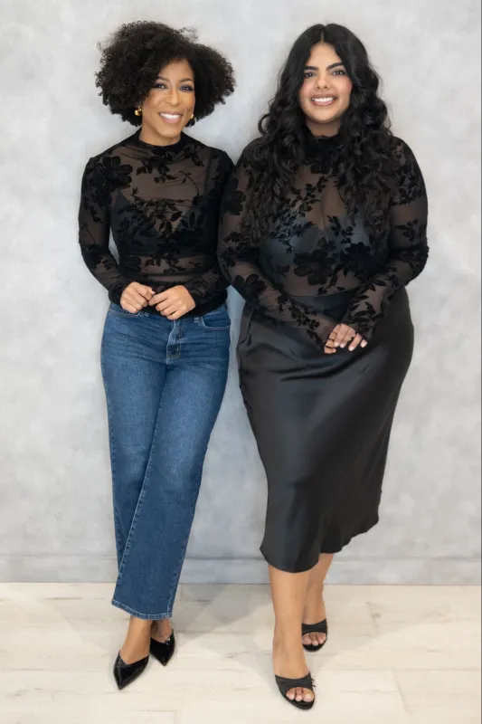 Sheer Floral Velvet Top (S-3X) sold by Valencia Boutique