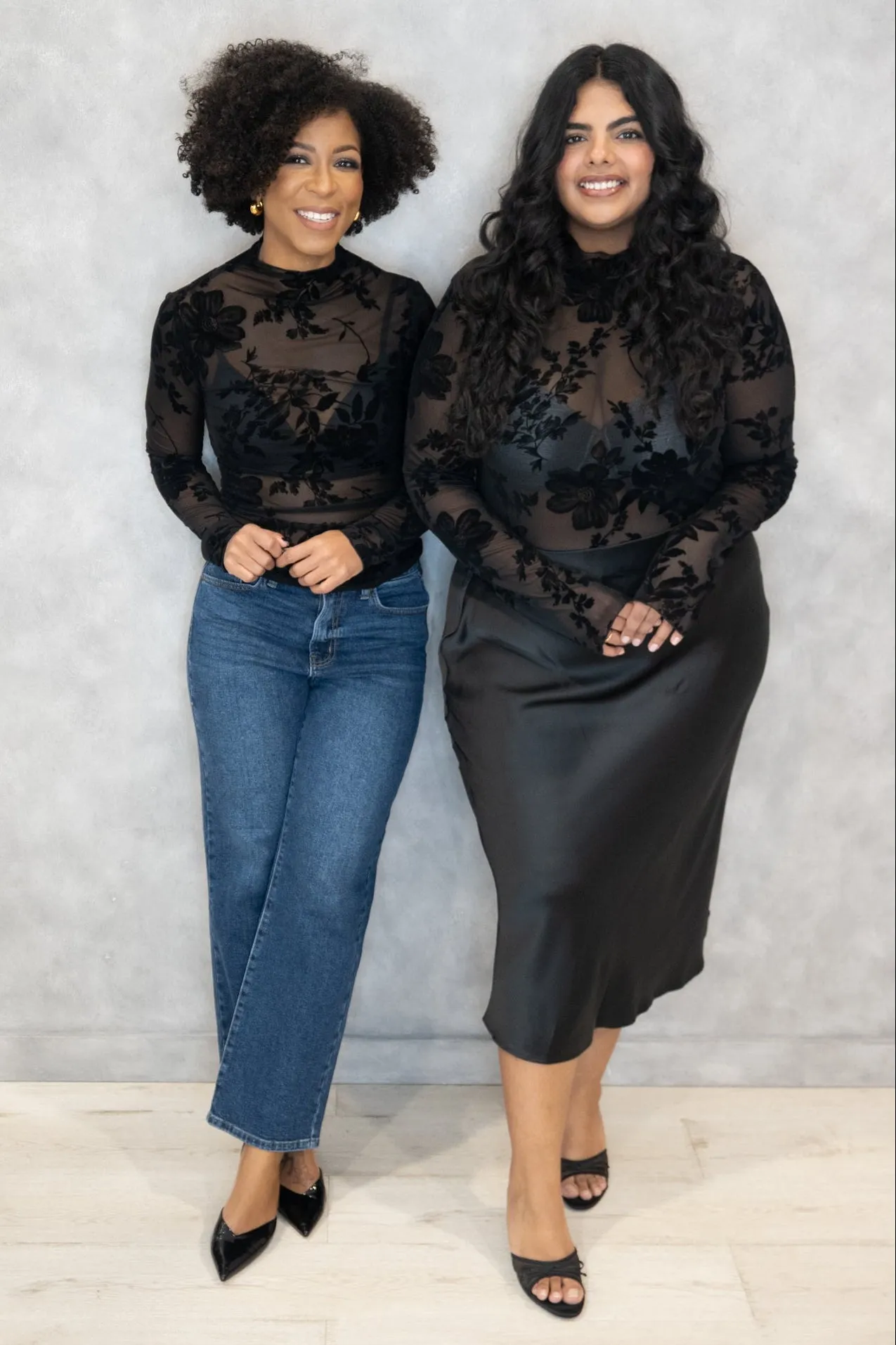 Sheer Floral Velvet Top (S-3X) sold by Valencia Boutique