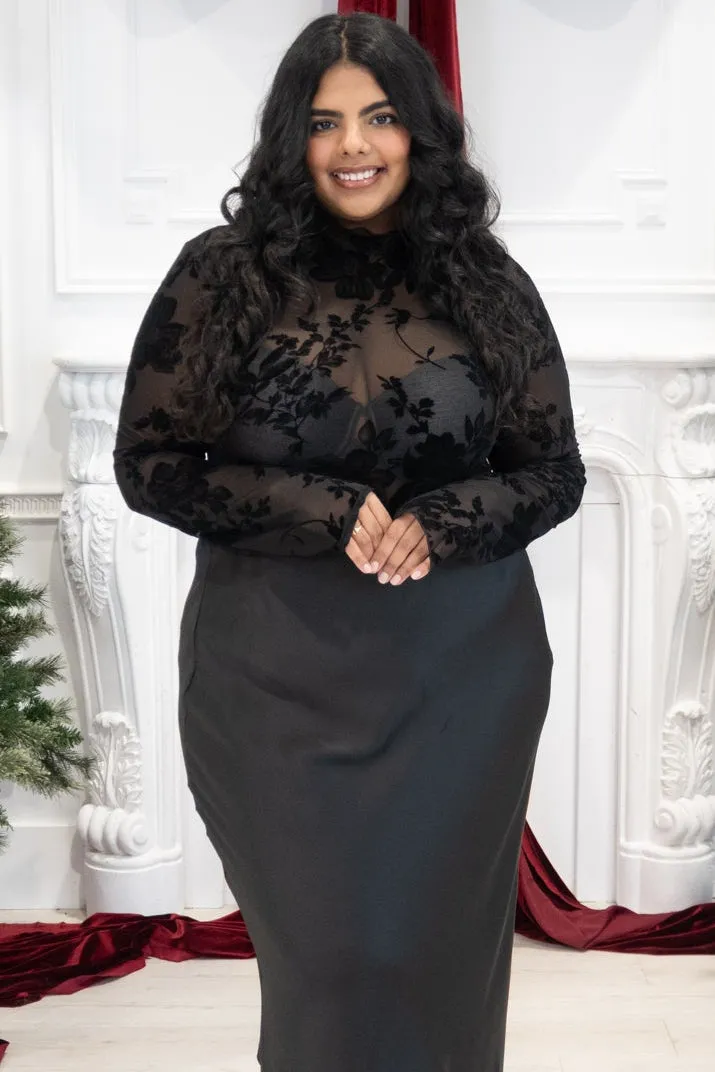 Sheer Floral Velvet Top (S-3X) sold by Valencia Boutique product image thumbnail 2