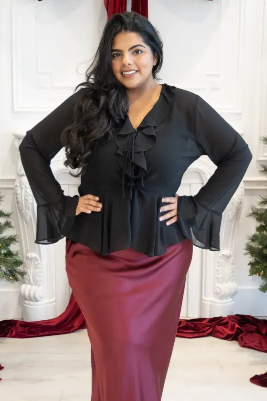 Sheer Tie front Top (S-3X) sold by Valencia Boutique