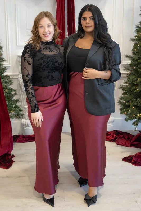 Maxi Satin Slip Skirt (S-3X) sold by Valencia Boutique