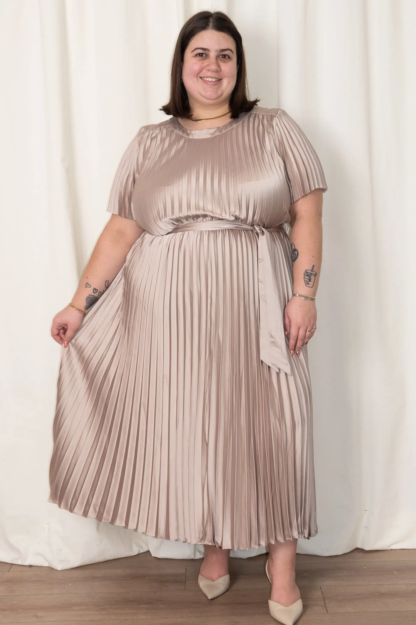 Pleated Fit and Flare Dress (S-XXL) sold by Valencia Boutique