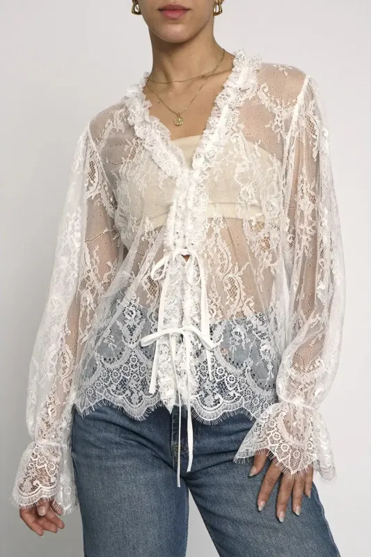 Lace Tie Front Top sold by Valencia Boutique