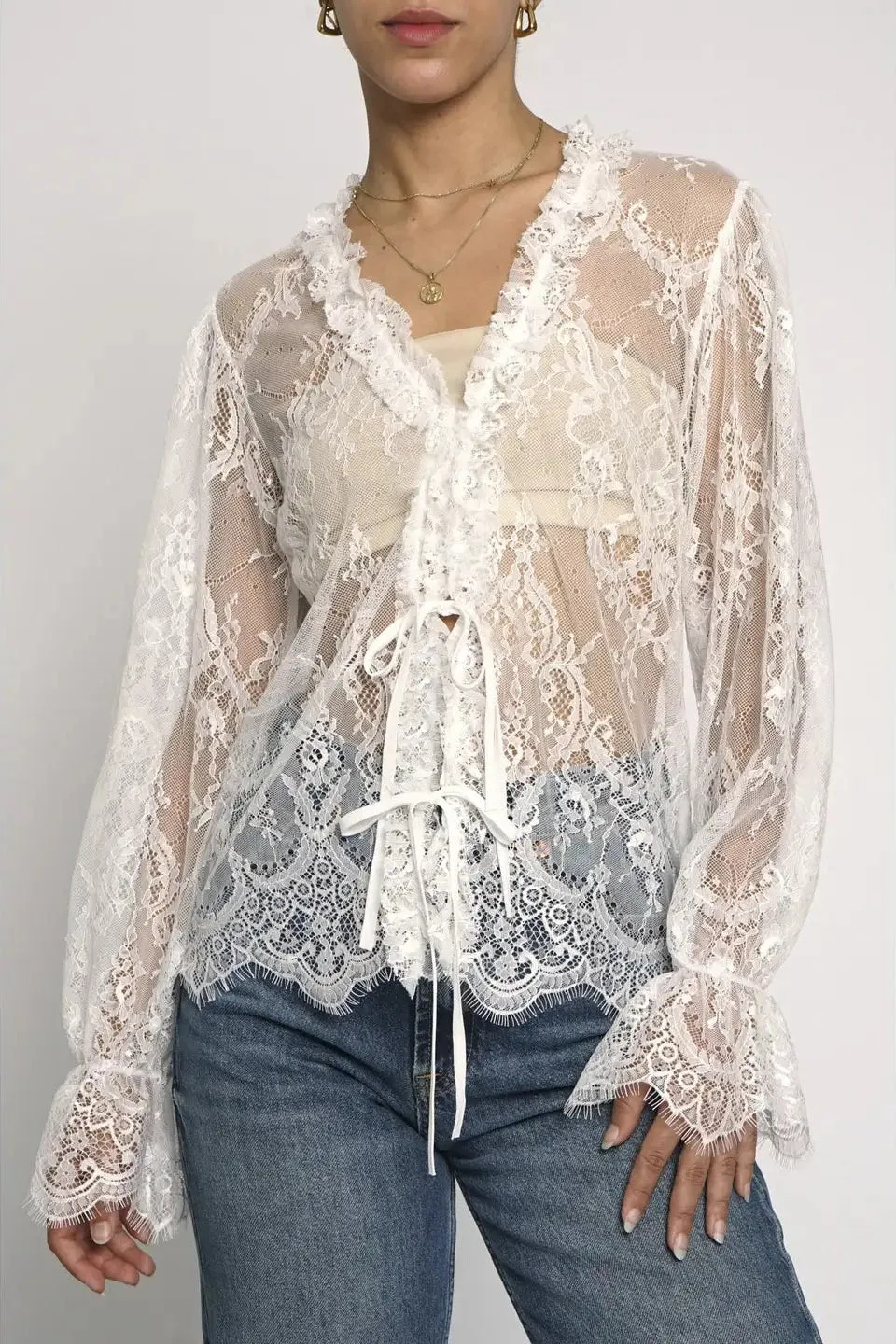 Lace Tie Front Top sold by Valencia Boutique
