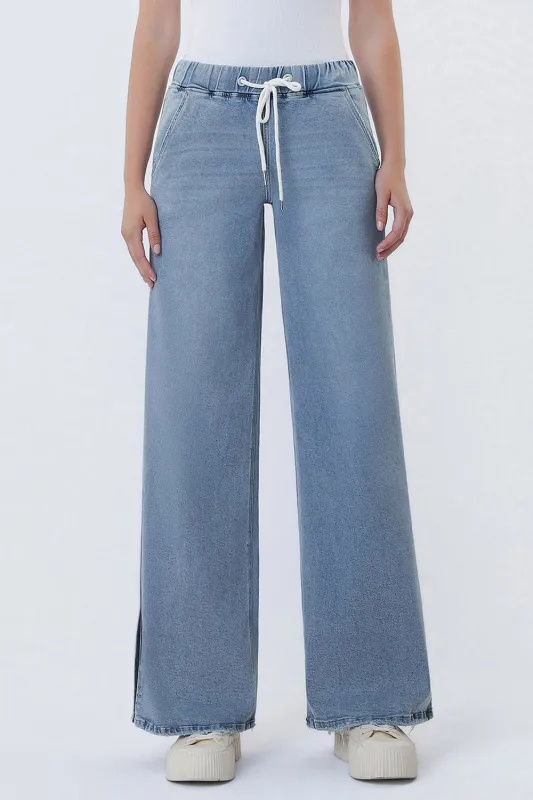 Drawstring Wide Leg Jeans (1-24W) made by Charlie B