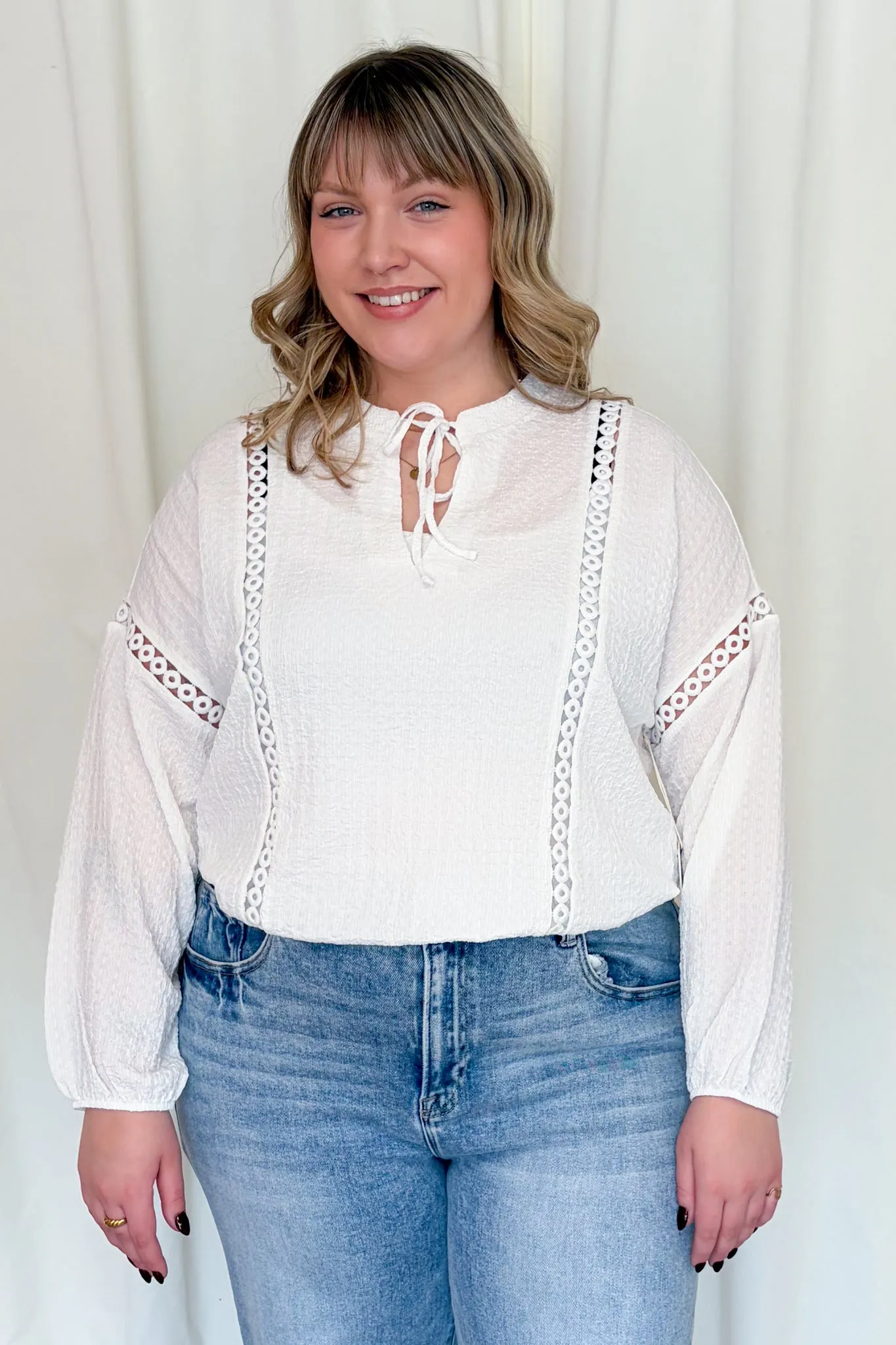 CURVE Lace Insert Blouse sold by Valencia Boutique