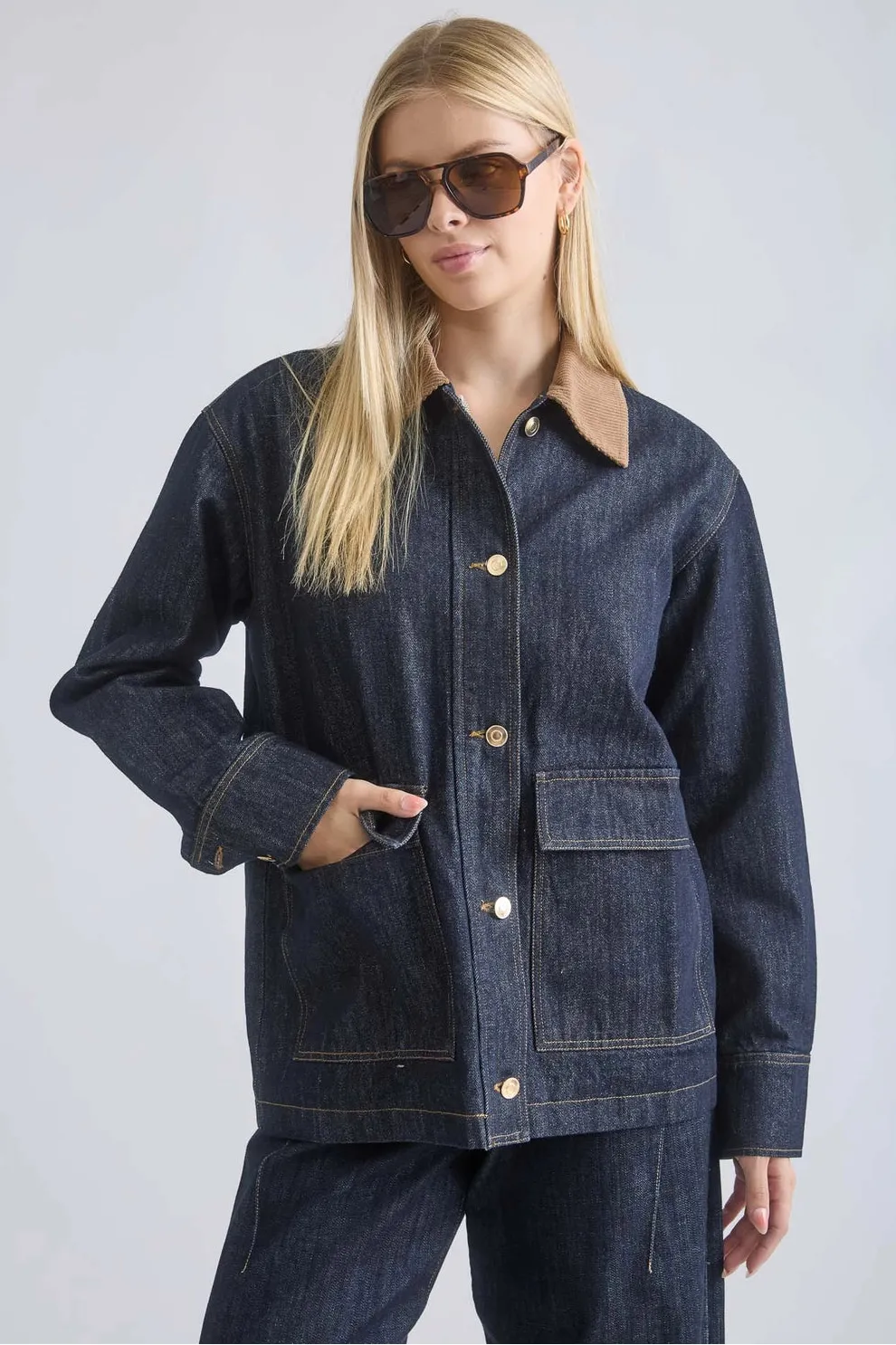 Curdoroy Collar Denim Jacket sold by Valencia Boutique