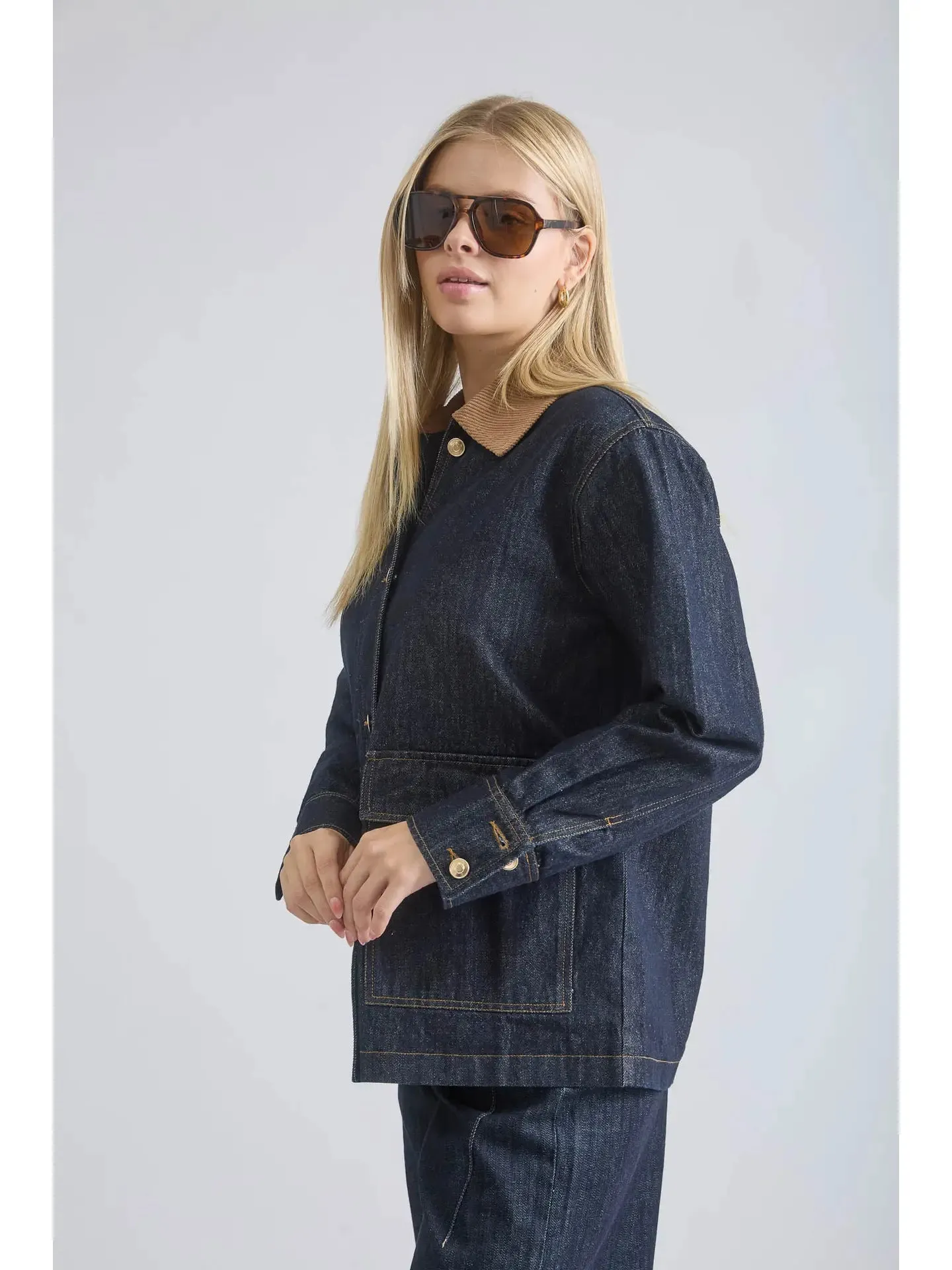 Curdoroy Collar Denim Jacket sold by Valencia Boutique product image thumbnail 5