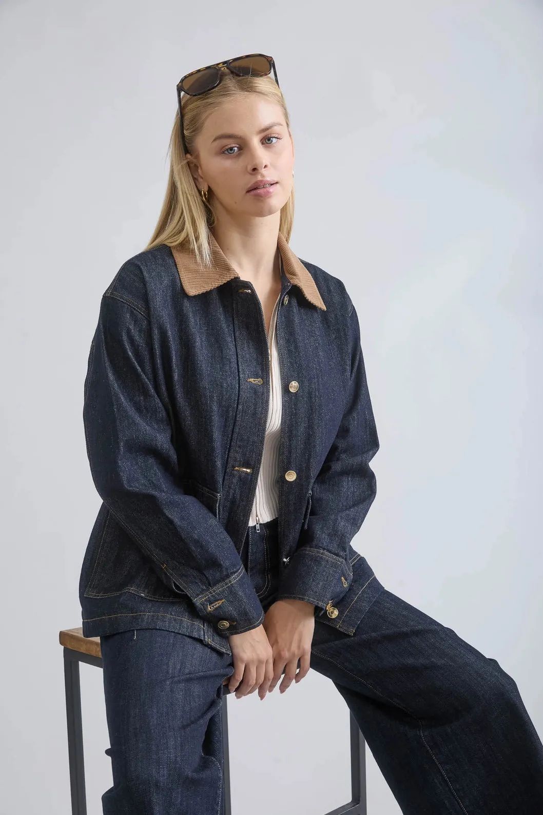 Curdoroy Collar Denim Jacket sold by Valencia Boutique product image thumbnail 3