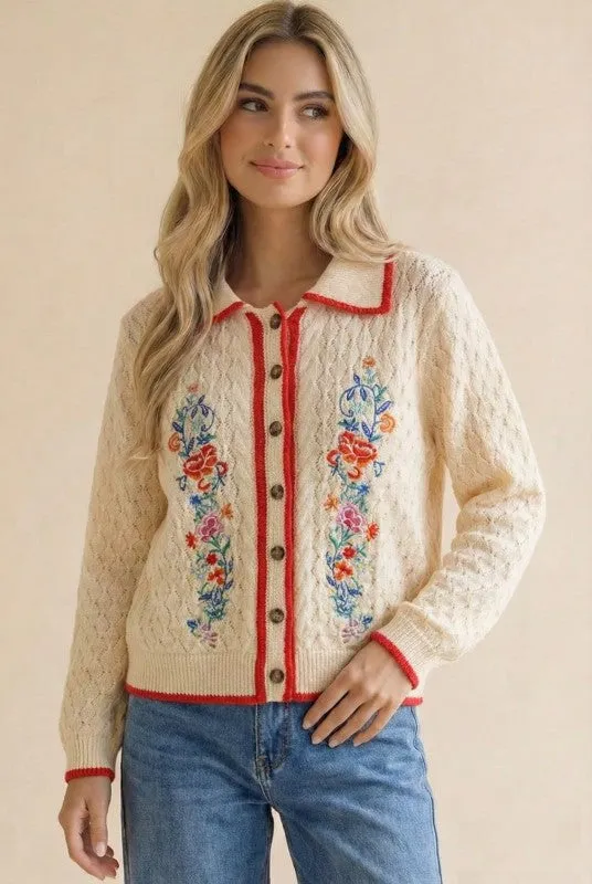 Embroidered Floral Cardigan (S-3X) made by Valencia Boutique