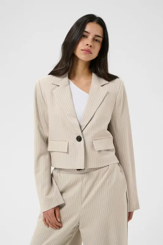 Pinstripe Cropped Blazer made by Kaffe