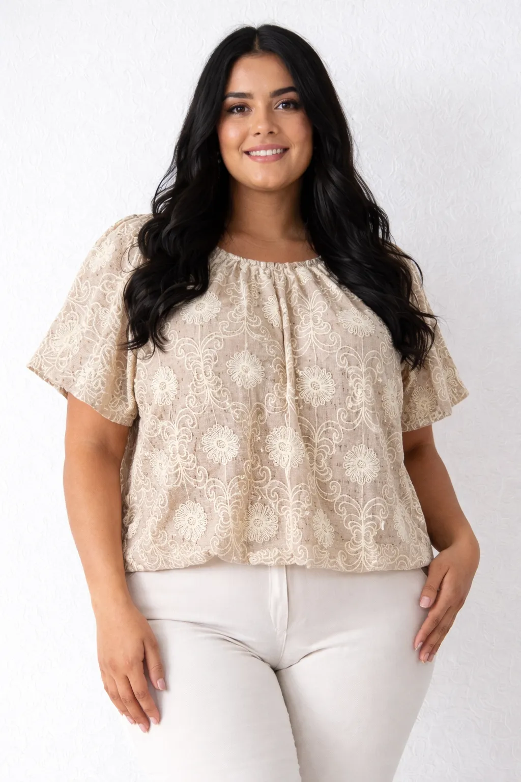 CURVE Embroidered Blouse sold by Valencia Boutique