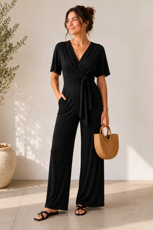 Silky Knit Wide Leg Jumpsuit (Size 2-20) made by Joseph Ribkoff