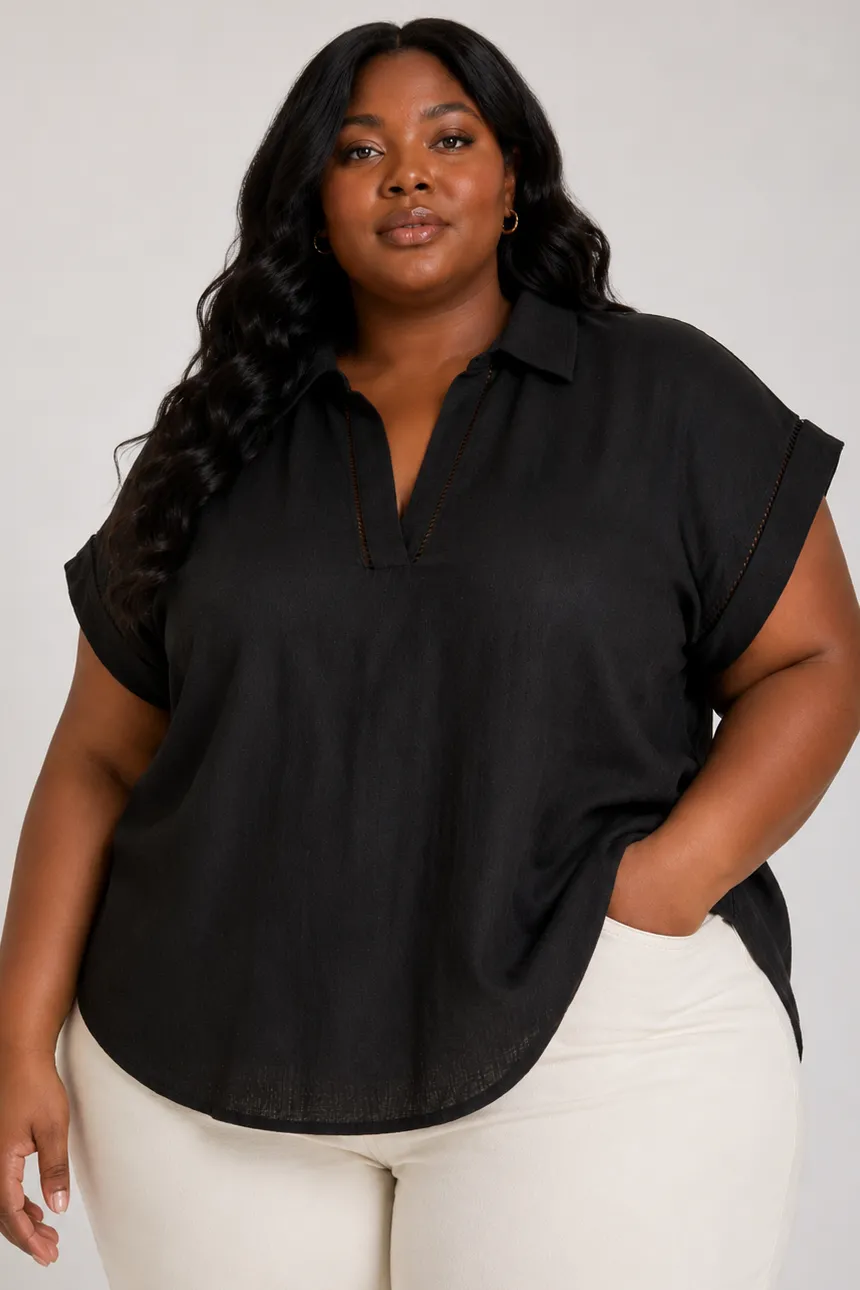 CURVE Linen Top sold by Valencia Boutique