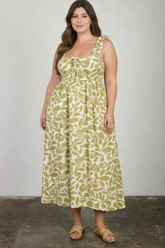 CURVE Leaf Print Midi Dress made by Blu Pepper